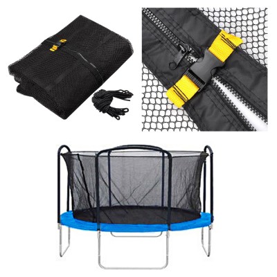 15Ft 4 Arch 8 Pole Trampoline Round Enclosure Net 160" Diam. x 71"H Fence Mesh Netting Replacement Zipper   